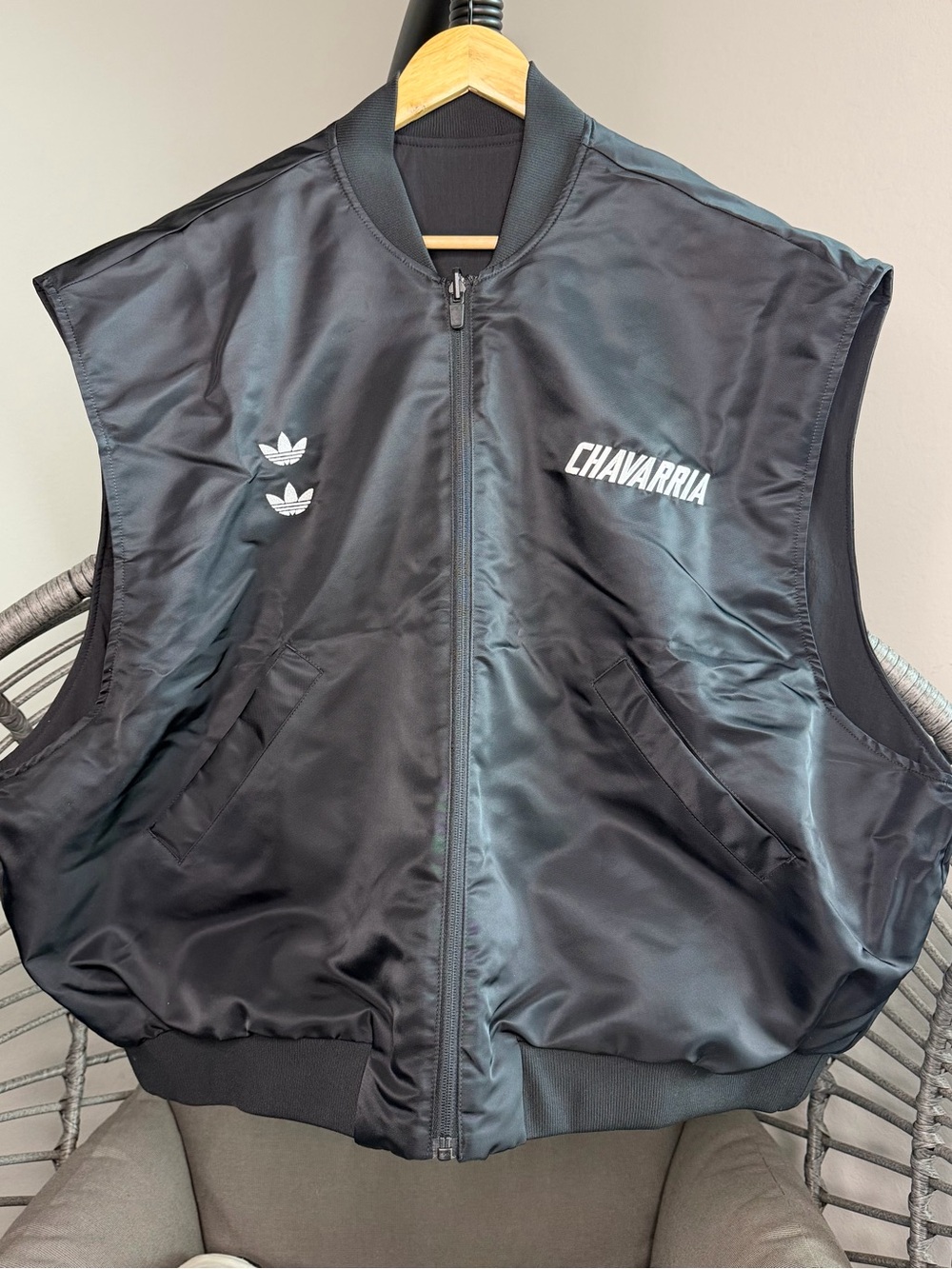 Adidas Willy Chavarria Black Satin Zip-Front Vest. Reversible jacket. L